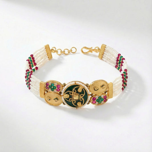 Classic Enamel Pearl Motif 92.5 Silver Bracelet