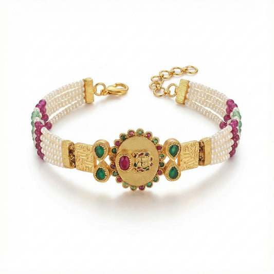 Rajwada Pearl Ruby-Emerald 92.5 Silver Bracelet