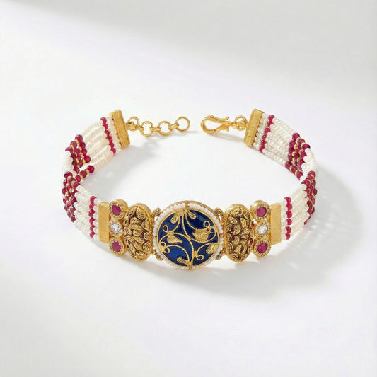 Royal Blue Enamel Pearl 92.5 Silver Bracelet