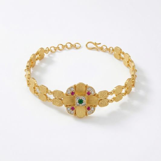 Classic Gold-Tone Floral 92.5 Silver Bracelet with Multicolor Stone Accents