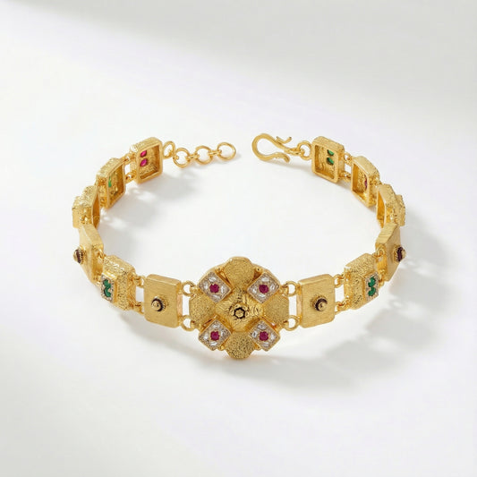 Royal Gold-Tone Heritage 92.5 Silver Bracelet with Multicolor Stone Detailing